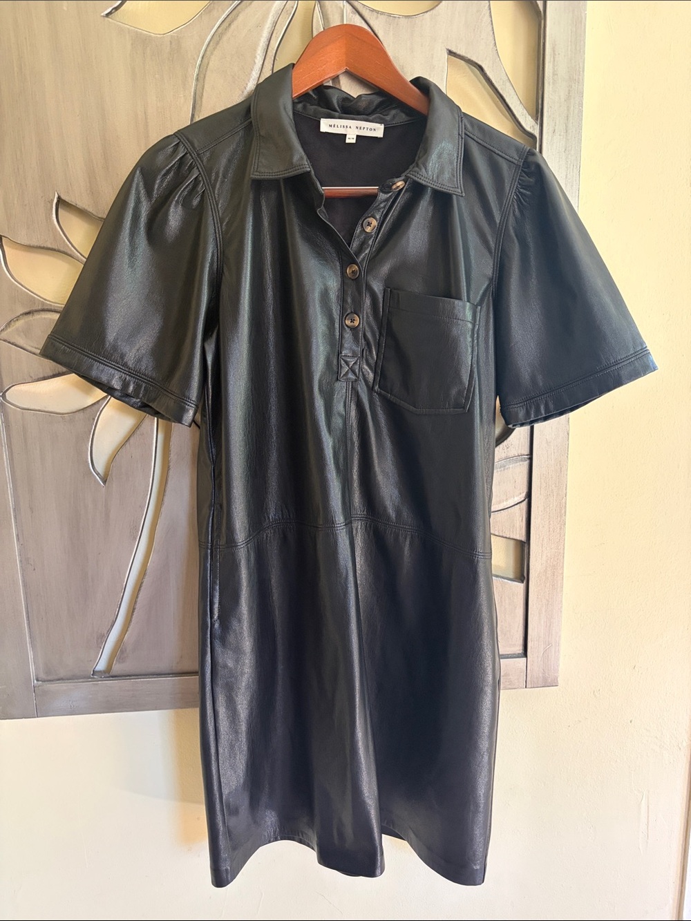 Melissa Nepton Areta Faux Vegan Leather Black Dress Pockets Medium